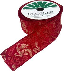Designer Dispatch Roll of Dragon Ribbon Empress Red Wired Damask Fabric 2 5/8"
